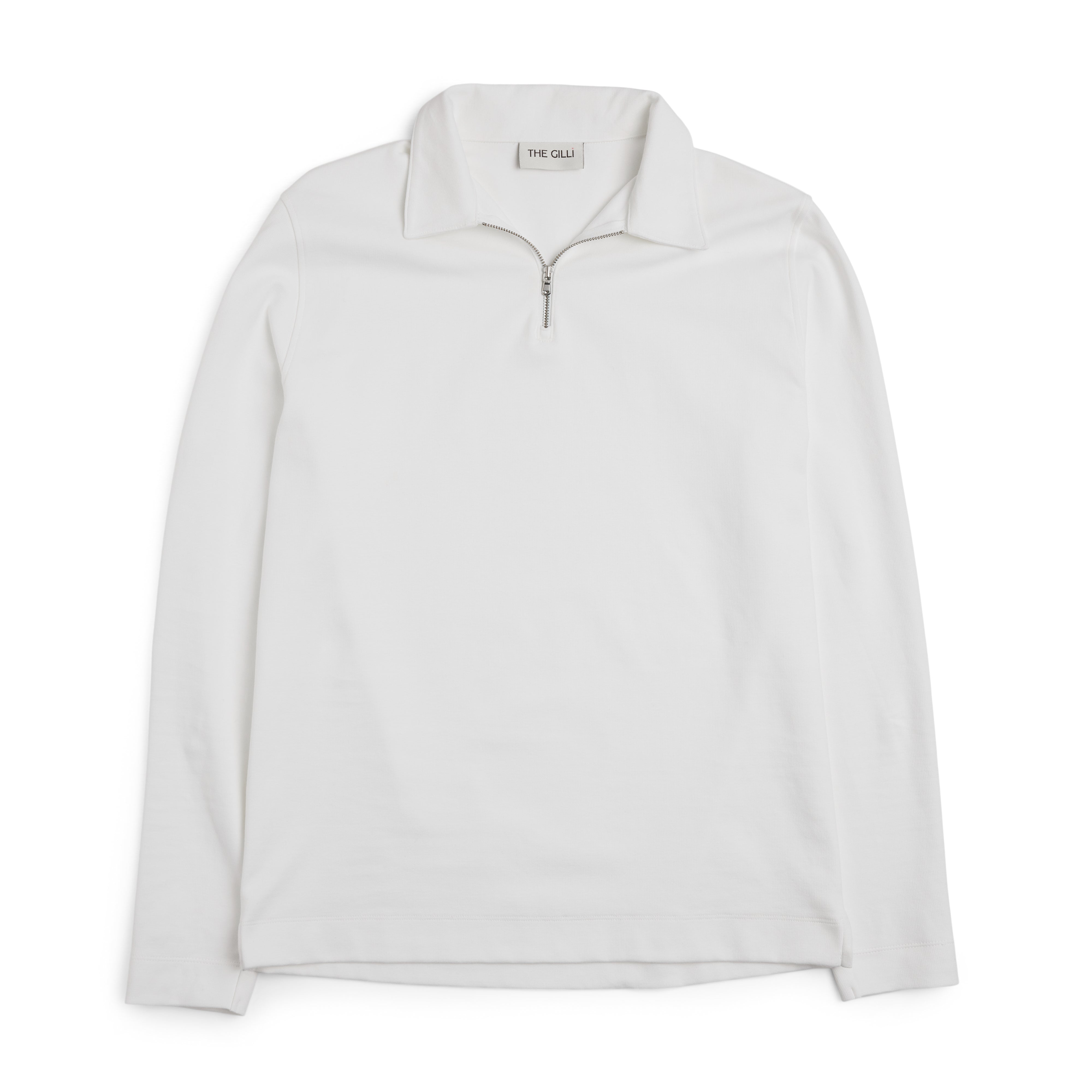 Zip Polo Long Sleeve White