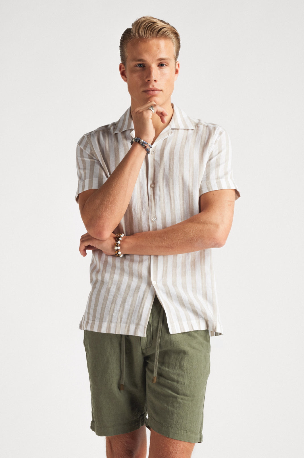 Cuba Linen Shirt Beige Stripe