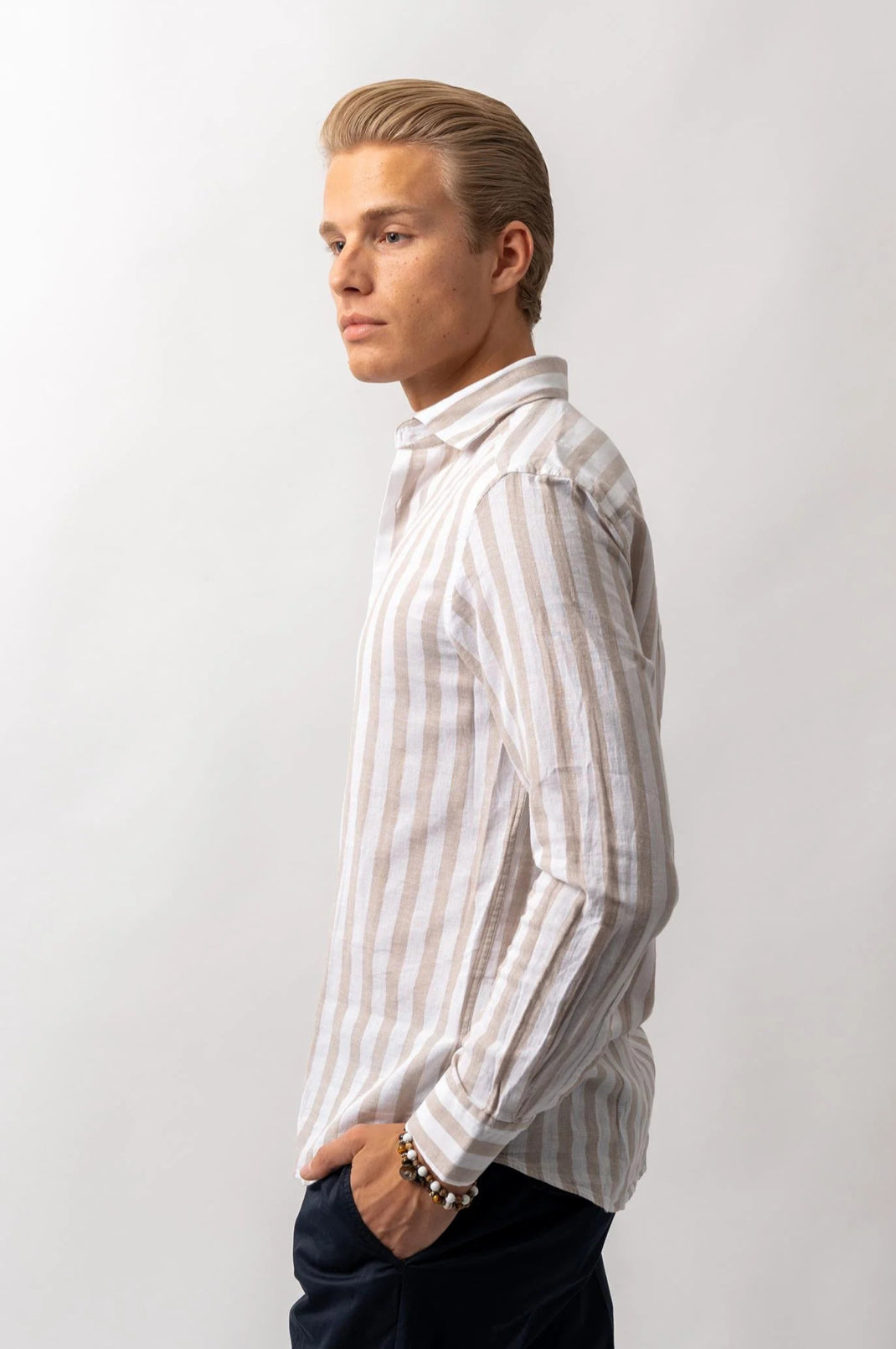 Luca Linen Shirt Stripe Beige