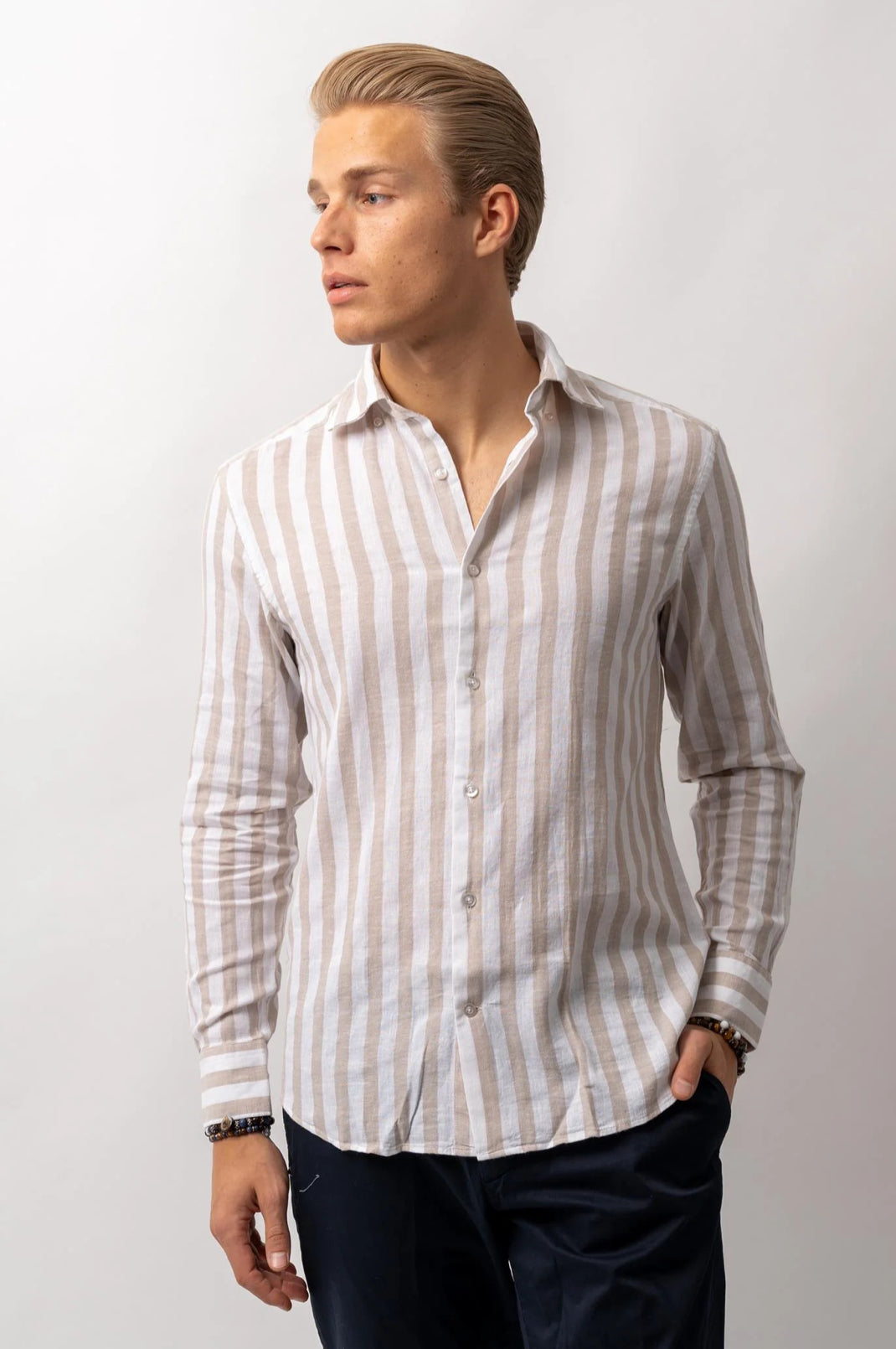 Luca Linen Shirt Stripe Beige