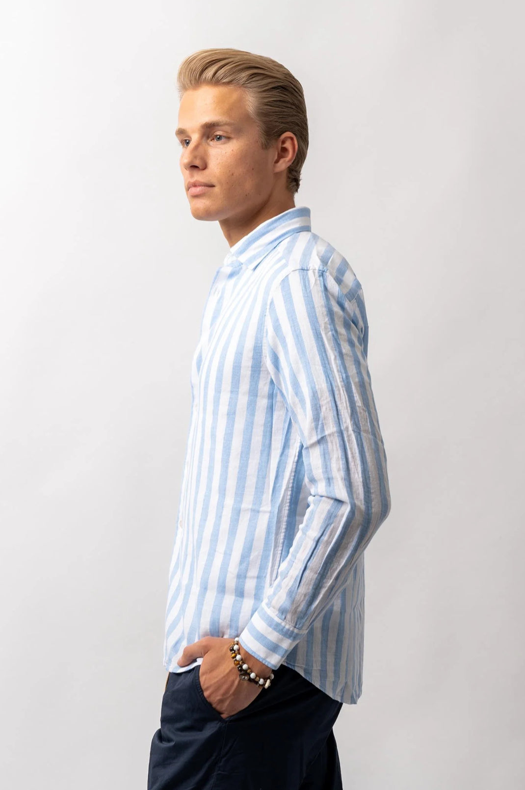 Luca Linen Shirt Stripe Blue