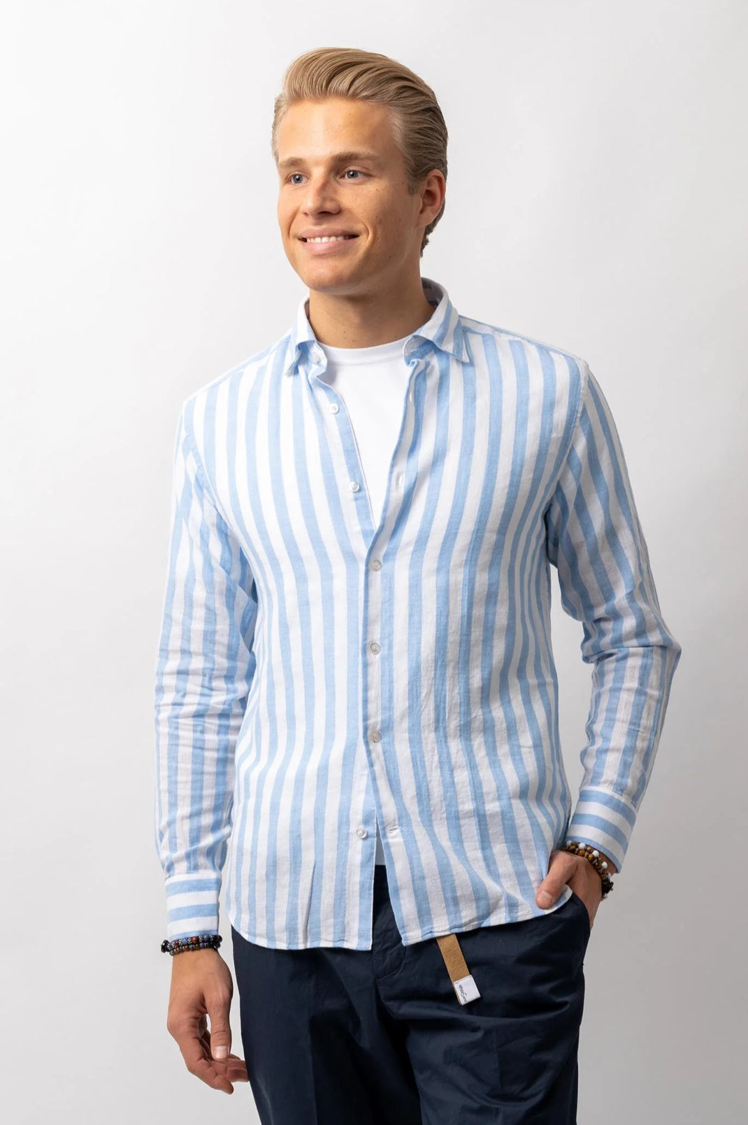 Luca Linen Shirt Stripe Blue